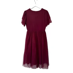 Ivy City Co Maroon Swiss Dot Flutter Sleeve Midi Dress Size Small thumbnail 7