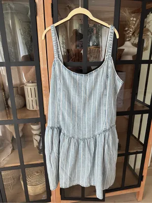 GAP UltraSoft Denim Stripe Drop-Waist Mini Dress indigo striped light wash thumbnail 6