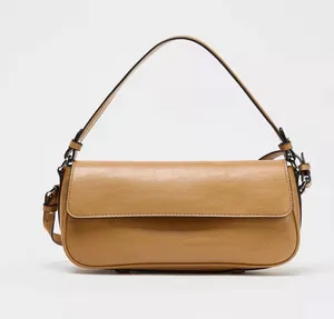 ZARA Classic Tan Leather Shoulder Bag thumbnail 1