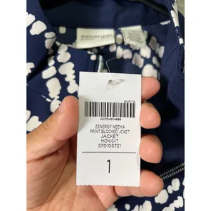 Chicos Zenergy Neema Print Blocked Jacket Midnight Navy Athleisure Size 1 8/10 M thumbnail 4