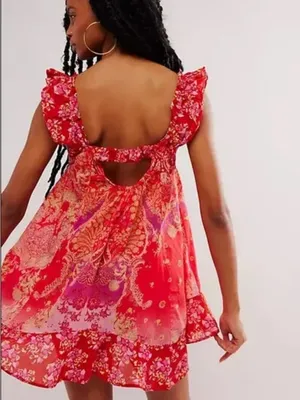 Free People Stay With Me Printed Tunic Dress Cap Sleeve Ruffle NWOT Size M thumbnail 2