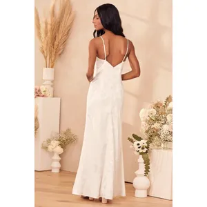 Lulus Promise My Passion White Satin Jacquard Maxi Dress V Neck Floral M thumbnail 6