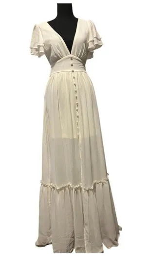 Windsor Summer Daydream Ivory Ruffled Chiffon Maxi Dress (NWT) thumbnail 1