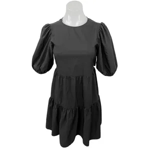 Zara Black Puff Sleeve Open Back Cocktail A Line Tiered Mini Dress Size XS thumbnail 4