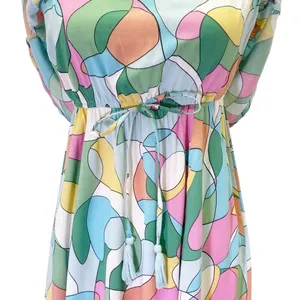 Japna Strapless Flounce Top Summer Maxi Dress Retro Aqua & Pink Print Size Small thumbnail 10