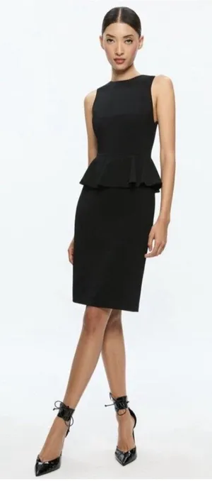 Alice + Olivia Employed Dress Sz 4 Poppy Peplum Midi Black Sheath Sleeveless thumbnail 1