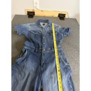 GAP Women's Blue Denim Coverall Jumpsuit Sz 0 Short Sleeve Button Front Pockets thumbnail 6