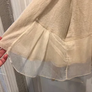 Angel of the North Beige Knit Cardigan‎ Sheer Ruffle Trim Open Front Women's L thumbnail 4