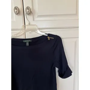 Lauren Ralph Lauren Womens Navy Blue Boatneck Cotton Top‎ Shoulder Zip Size M thumbnail 3