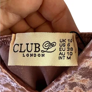 Club L London Pink Crushed Velvet Cami Midi strapless kentucky derby Party Dress thumbnail 6