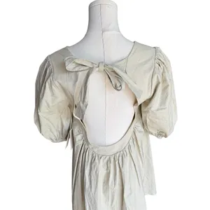 Tularosa - NWT Sydney Mini Sandstone Linen Blend Puff Sleeve Open Back Tie Sz M thumbnail 6