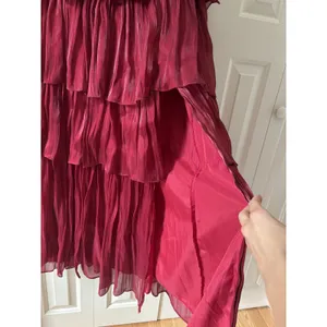 Red Tiered Ruffle Dress With Straps Size 8 thumbnail 10