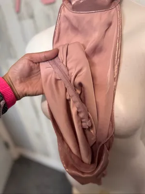 Zara Metallic Rose Gold Halter Top Womens XS Liquid Shimmer Open Back Blouse thumbnail 3
