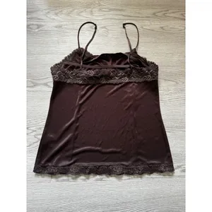 Worthington Brown Satin Camisole Lace Trim V-Neck Adjustable Straps Top Large thumbnail 3