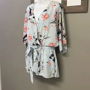Lulus Pastel Floral V-Neck Flowy Sleeves Romper with Removable Belt- Large thumbnail 4