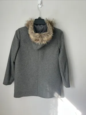 J.Crew Mercantile Gray Wool Blend Faux Fur Hooded Coat Jacket Size 10 ©️ thumbnail 5