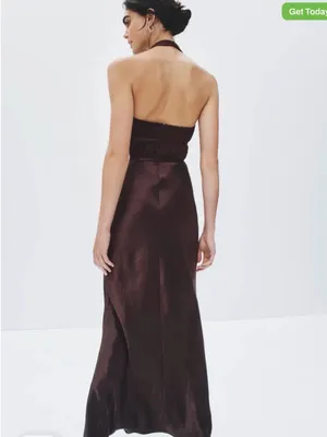 Misha Halter Cutout Satin Maxi Dress in Deep Brown thumbnail 6