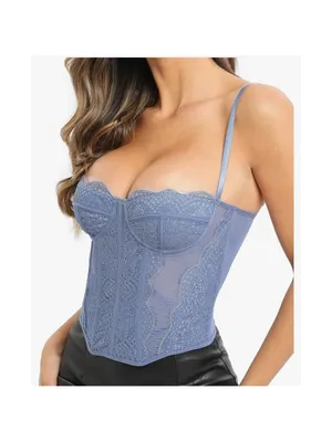 NEW Lace Bustier Mesh Sheer Boned Corset Crop Top Vintage Shapewear M thumbnail 2