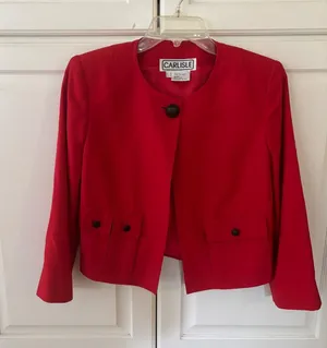 CARLISLE Red Silk Cropped Jacket Blazer Womens Size 4 Button‎ Pockets thumbnail 1