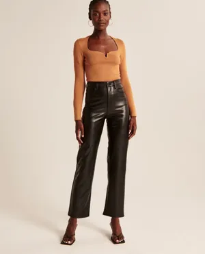 Abercrombie Black Vegan Leather Pants Ankle Straight Ultra High-Rise thumbnail 4