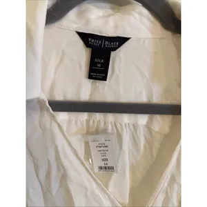 White House Black Market Silk Stretch Button Up Shirt Blouse Ivory Size 14 NWT thumbnail 2