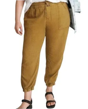 Anthropologie Rhys Utility Jogger Linen Pants High Rise Tapered Moss Green Large thumbnail 1