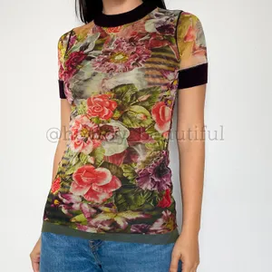 Vintage 2000's Jean Paul Gaultier Soleil Striped Floral Mesh Top Size medium thumbnail 2