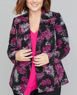Lane Bryant Crepe "The Bryant" Black Pink Floral Blazer thumbnail 1