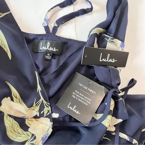 NWT Lulus All Mine Navy Blue‎ Floral Print High-Low Wrap Dress SMALL thumbnail 10