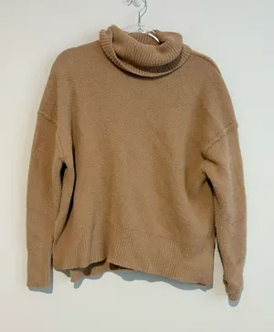 AERIE chenille oversized turtleneck sweater tan brown size‎ xs thumbnail 1