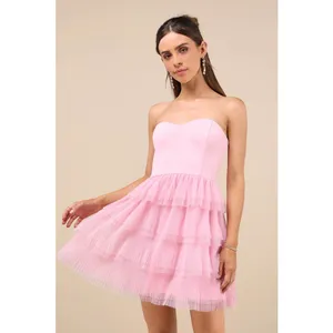 NWT Lulus Fabulous Thoughts Light Pink Tulle Strapless Tiered Mini Dress Fairy S thumbnail 2
