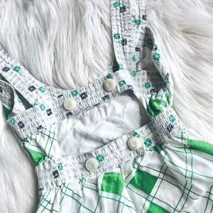 Free People Fit & Flared/Baby Doll White & Green Diamond Print Dress thumbnail 4