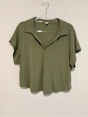 Old navy ultralite rib knit polo‎ crop top green size XXL thumbnail 2
