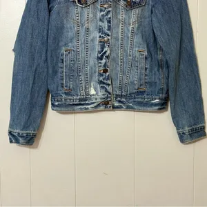 Abercrombie & Fitch Denim Jean Jacket Womens S Blue Distressed Classic thumbnail 3