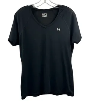 Under Armour Women's Black V-Neck Short Sleeve T-Shirt Size L‎ thumbnail 1