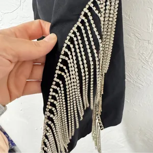 White Fox Boutique Black Rhinestone Draped Mini Dress Womens M Party Cocktail thumbnail 7