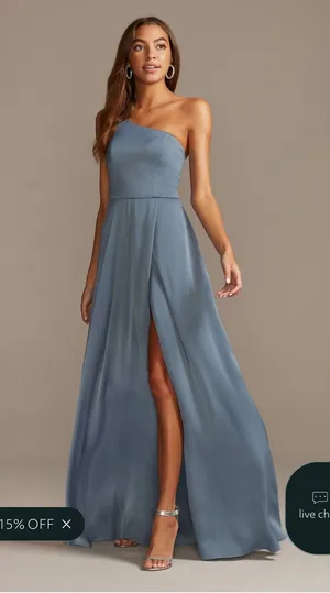 One-Shoulder Satin Bridesmaid David's Bridal Crepe Back Dress thumbnail 1