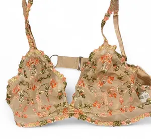 Aerie Sheer Floral Embroidered Bralette in Beige, Coral & Olive Sz M thumbnail 1