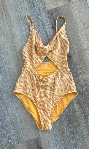 Aerie orange cut out swim suit thumbnail 1