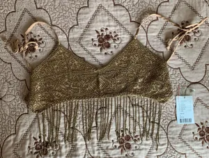 Urban Outfitters NWT $79 gold intricate beaded embellished festival backless tie halter crop top thumbnail 6
