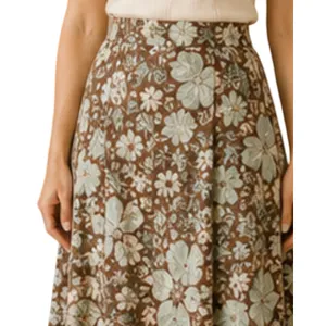 Lapis Floral Skirt Womens Size L Brown Blue A Line Pull On Mid Rise Flowy Comfy thumbnail 10