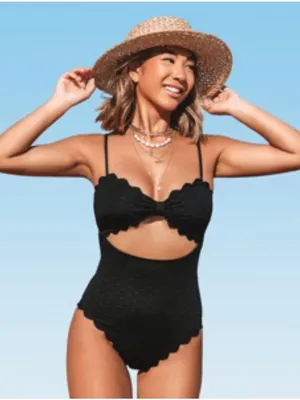 Cupshe scallop trim black swimsuit medium NEW thumbnail 1