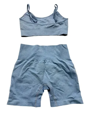 Amazon Brand 2 Piece Blue Ribbed Seamless Bra Set Activewear Crop Small Women's thumbnail 4