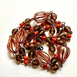 Rose gold tone orange beaded necklace thumbnail 4