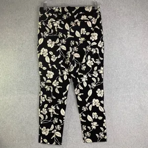 Chico's Floral Slim Ankle‎ Pants Women's Size 2R (US 12)Black Cream Stretch EUC thumbnail 2