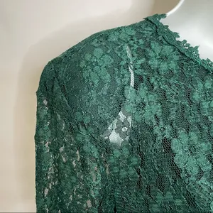 Vintage Green Lace Skater Dress Keyhole‎ Long-Sleeve Tie-Back Bow Christmas thumbnail 5