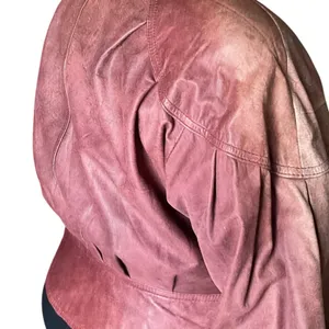 Vintage 80s Winlit Burgundy Leather Wrap Jacket Belted Power Shoulders M thumbnail 7