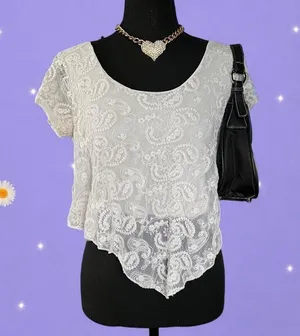 Vintage Y2K Charlotte Russe Fairycore Coquette Lace Asymmetrical Top Size Large thumbnail 1