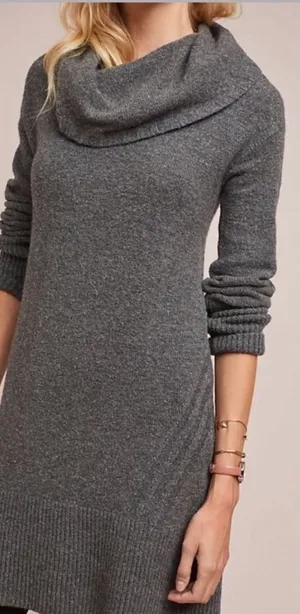Anthropologie Sonoran Wool Alpaca Blend Cowl Neck Sweater Dress in Grey Size‎ S thumbnail 1