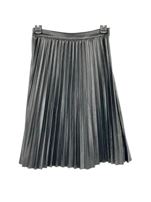 Monteau Black Faux Leather Accordion Pleated Edgy Chic Midi Skirt Size Small thumbnail 4